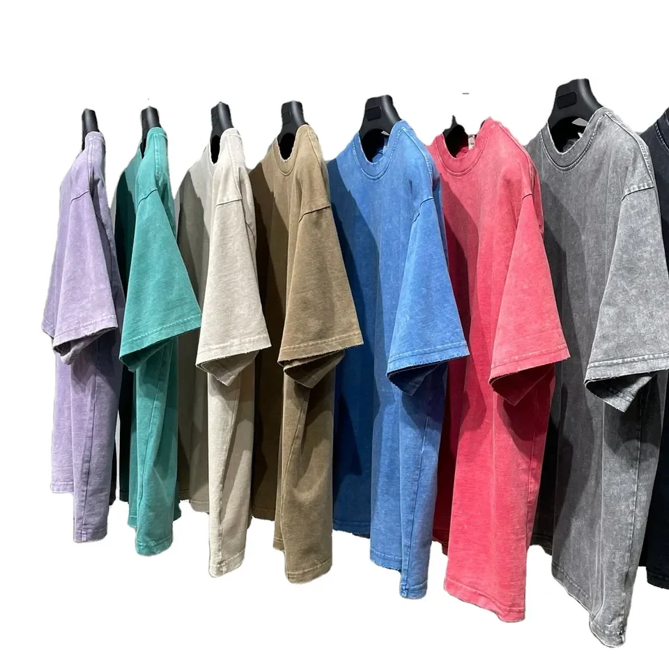 Custom Hop Black T-shirt Bleach Old Fashion Customize Graphic Printing Oversize Tee Shirt Heavy Weight T Shirt Acid Wash T-shirt