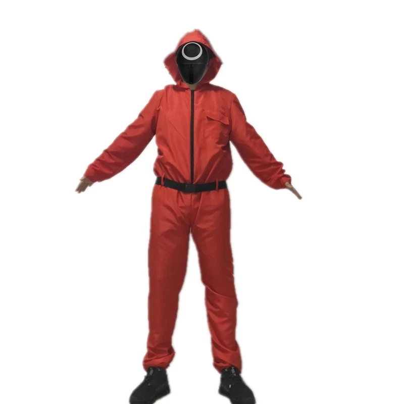 Squid game villain Red jumpsuit cosplay costume Halloween party Round with Face hot