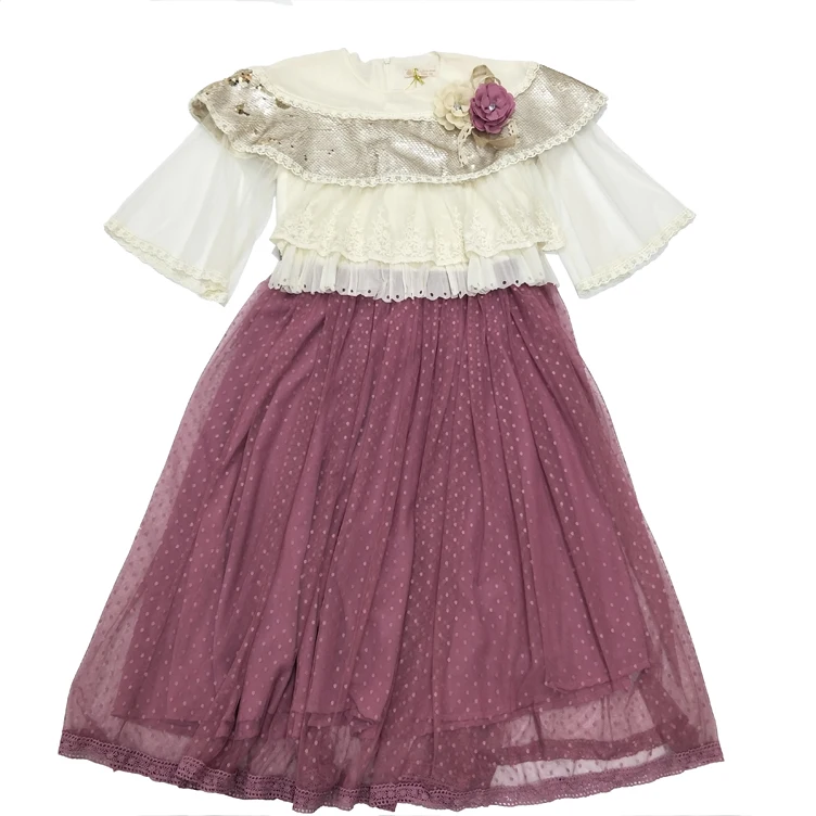 Morocco Turkish Ramadan Muslim Latest Clothes Kids Clothing Lovely Lace Flower Party Easter Girl Dress