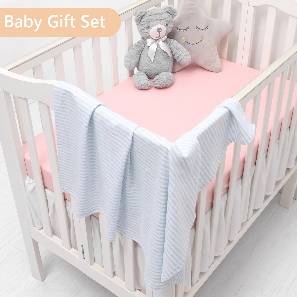 100% Organic Cotton Customized Design Stretch Wrap Swaddle Blanket Baby Gift Set with Matching Headband