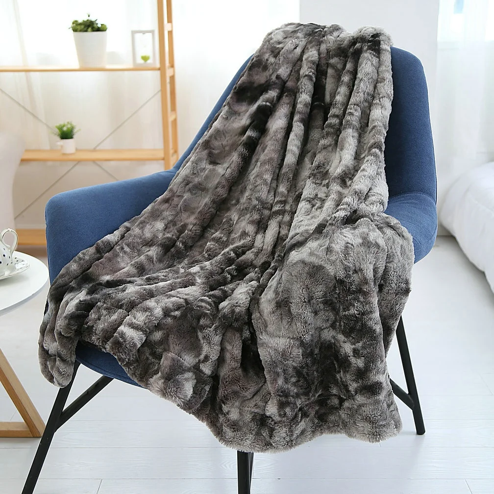 New Thick Faux Fur Blanket Plush  Fleece Throw Blanket Reversible Blankets for Sofa and Bed
