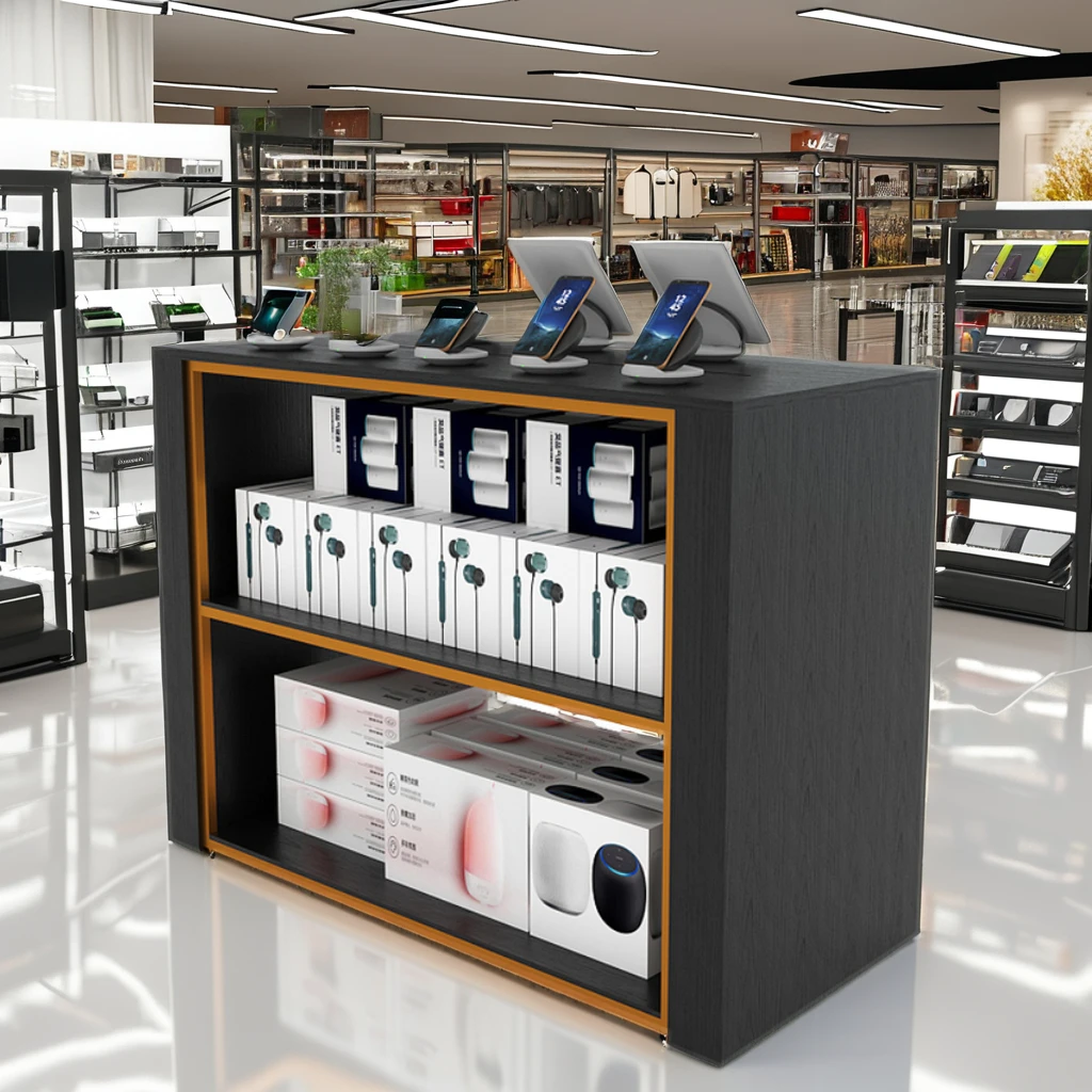 Verified 5 stars grade factory brand store white wood laminate multi layers mobile phone table display for shops