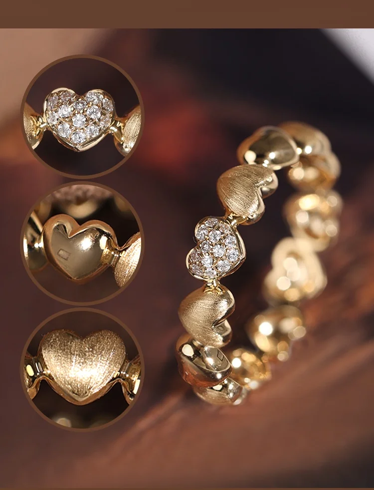 18K Italian Gold Diamond Heart Ring for Women Alluring Gravity