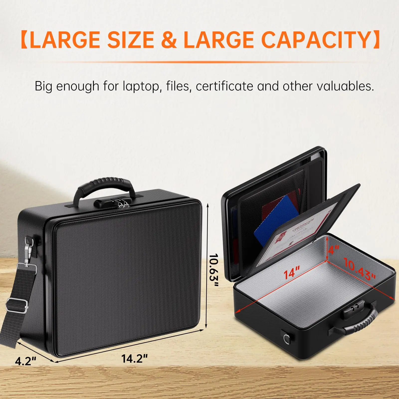 File Bag with Lock Fireproof Document Bag File Storage Case Travel Home  Storage Document Organizer for Laptop Certificates