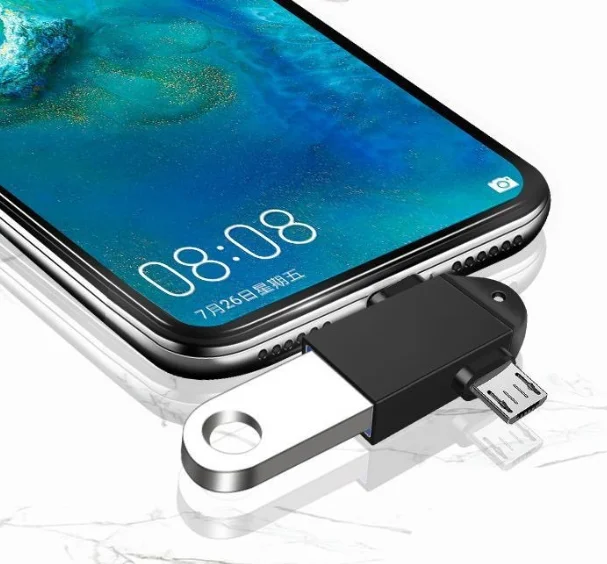 
2020 New Customize OEM Logo Type-C Micro USB V8 Adapter 2 in 1 OTG Data Connector with Key Chain 