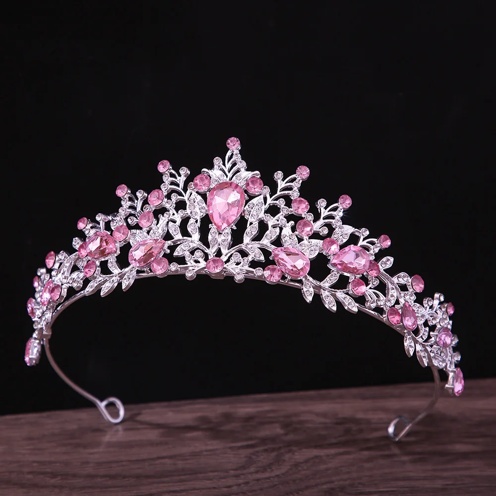 Luxury Hair Jewelry Accessories Handmade Pink Crystal Rhinestone Party Tiara Wedding Headbands Crown For Bride