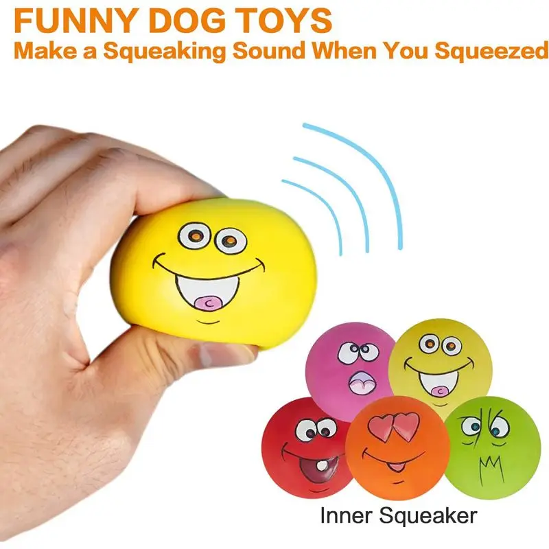 Best Selling Durable Puppy Squeaky Dog Toys Chewing Soft Latex Rubber Interactive Fetch Dog Balls Toy with Funny Face