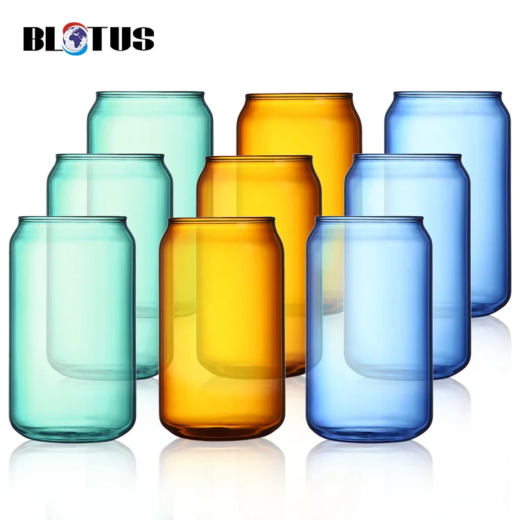 Top Selling Sublimation 12oz 16oz 20oz Colorful Beer Soda Coffee Can Shaped Cans Canned Glass Tumbler with Bamboo Lid Straw Cup