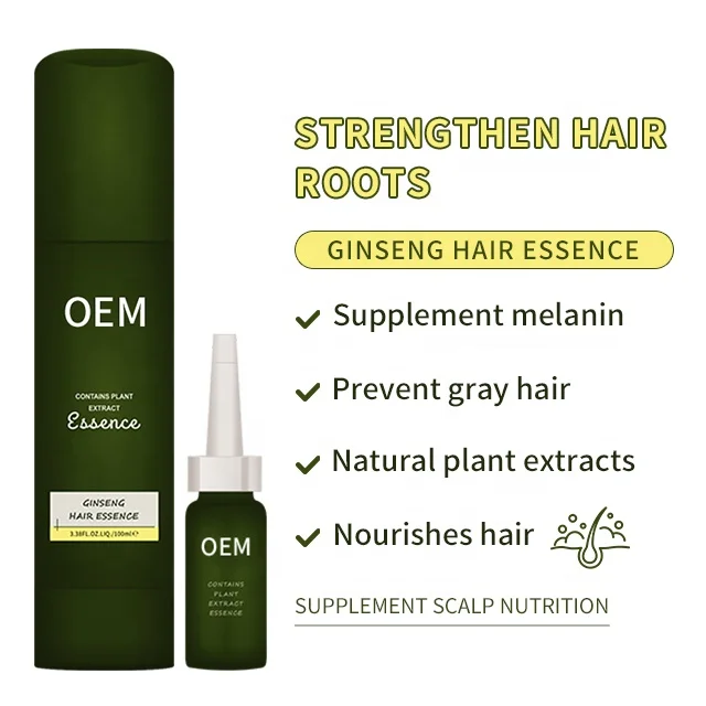 NEW PRODUCT PRIVATE LABEL ORGANIC VEGAN 100ML GINSENG HAIR ESSENCE SERUM FOR GRAY AND  SEVERE MELANIN LOSS HAIR
