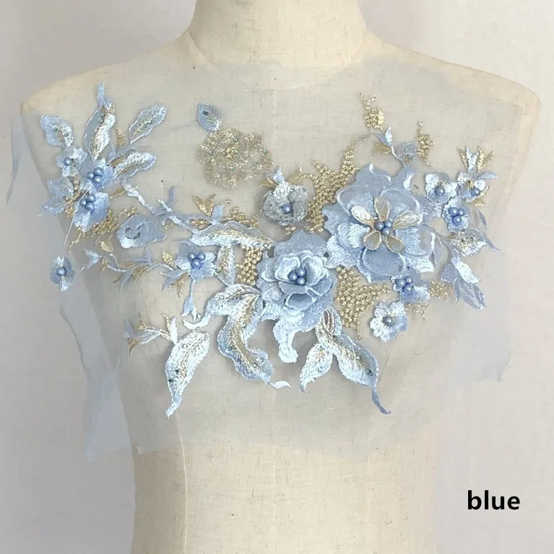Beaded Blossom Lace Applique 3D Flower Embroidery Lace Patch Motif Sew onto Dance Costumes PromDress