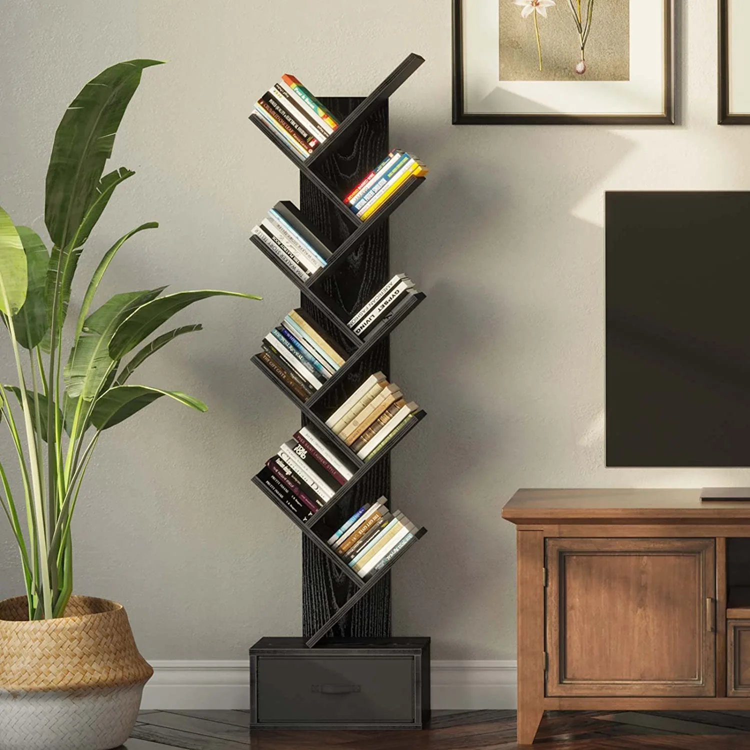Modern Simple Storage Movable Wood Design Book Shelf Shawn Soh Tree Bookshelf