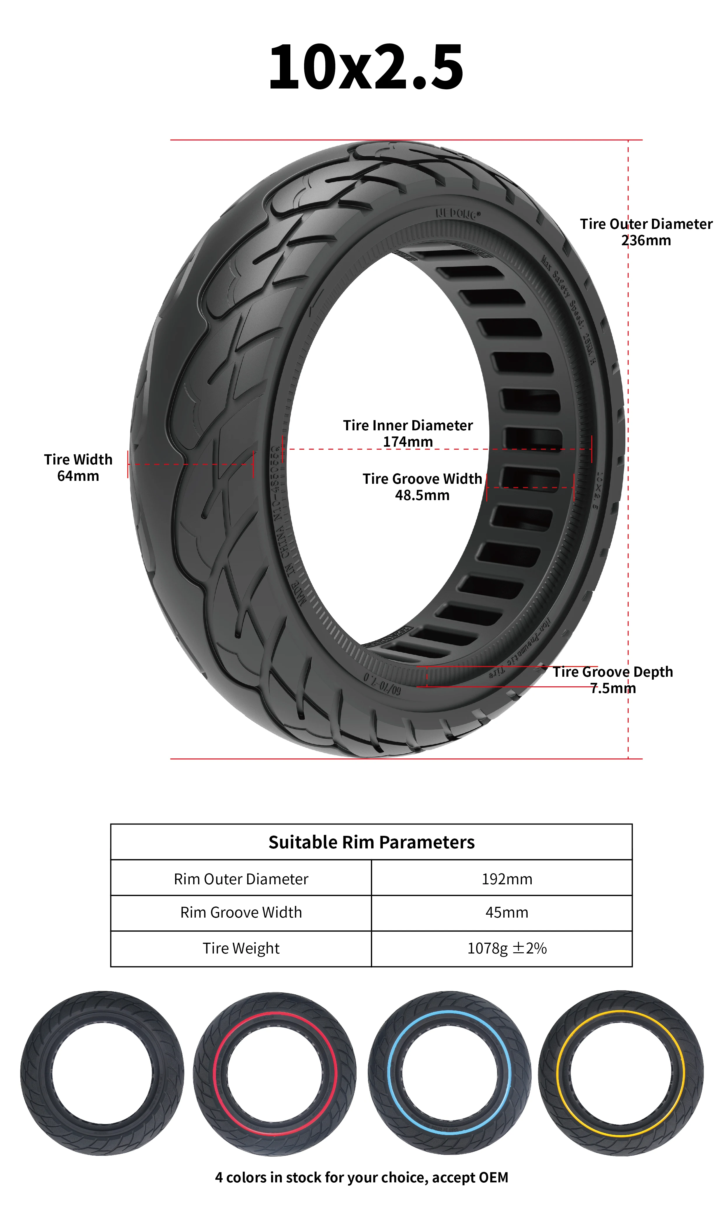 Nedong 10 inch honeycomb solid rubber tires no flat 10x2.5 tires mobility scooter tyres G30 for Ninebot scooter