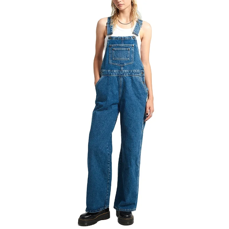 High Quality Denim Overalls Support Custom Embroidered Printed Logos Adjustable Straps Pocket Design Straight Leg Dungarees
