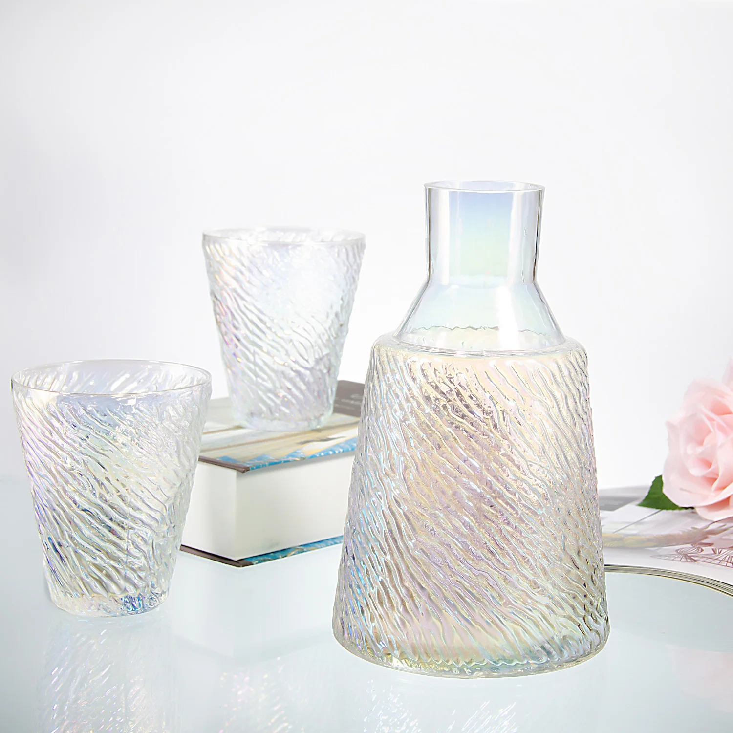 Samyo Glass Mouthwash Bottle Bedside Water Carafe for Bedroom Bathroom Kitchen