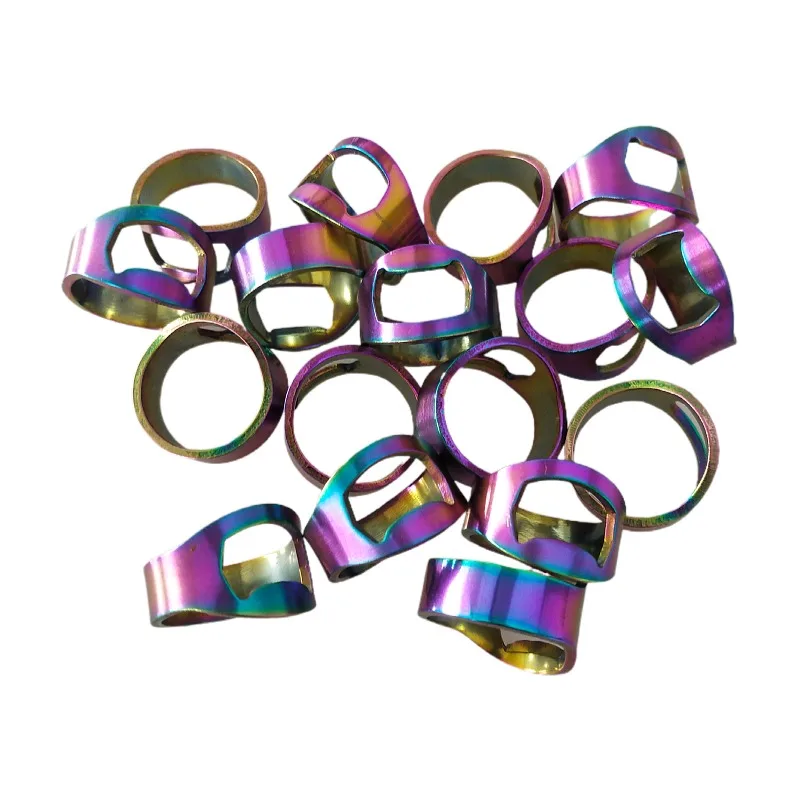 low moq for custom logo laser engrave Cheap Colorful Stainless Steel finger Ring Bottle Opener