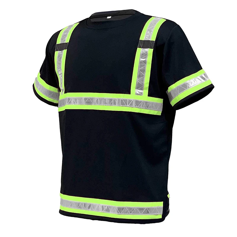 Safety Work Shirts ANSI Class 3 Gear with Reflective Tape High Visibility Short Sleeve T Shirts For men
