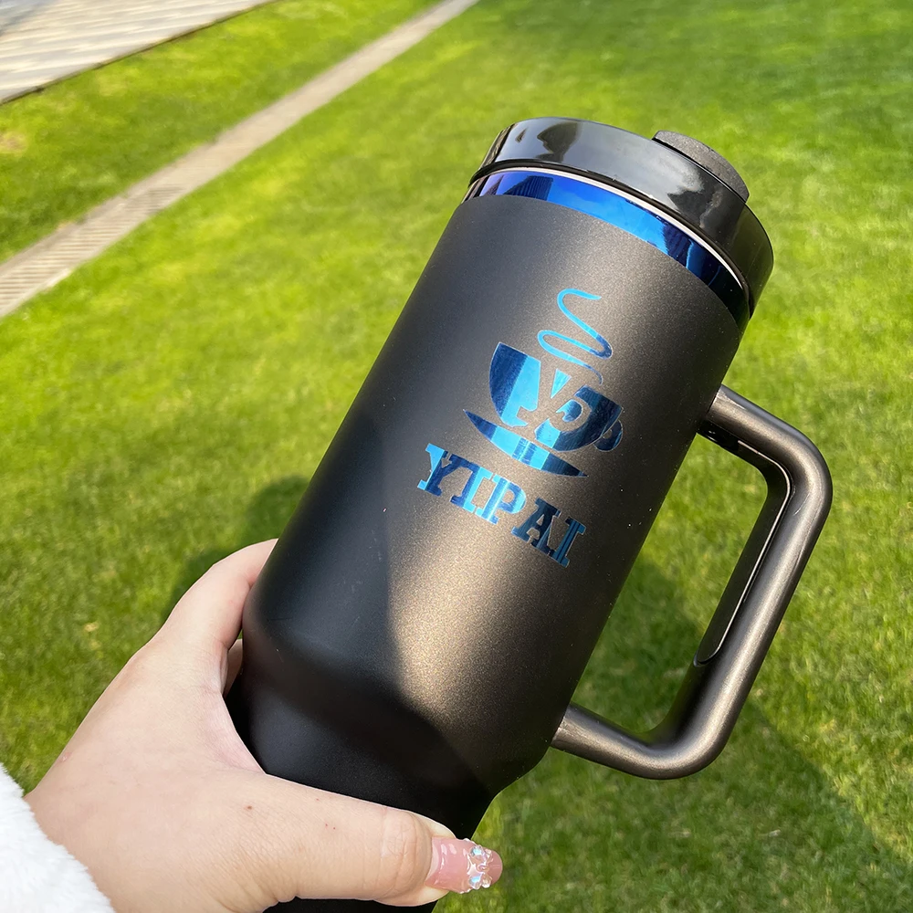 Double walled blue underneath 40oz Water Bottle stainless steel Reusable Travel Mug Laser Engraved powder coated coffee cups