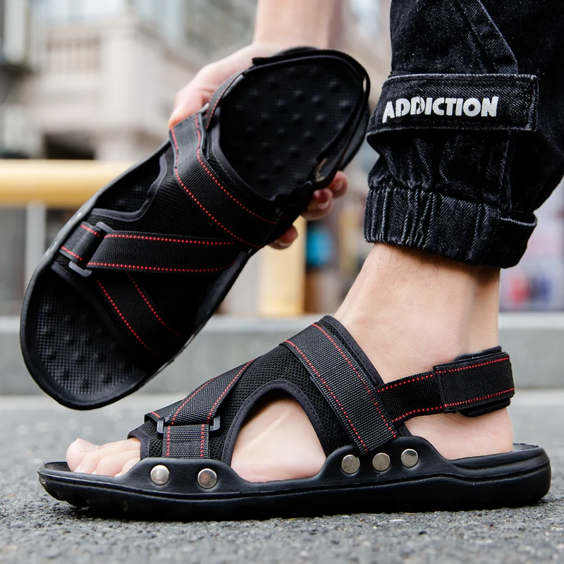 Модные Повседневные тапочки на заказ, черные мужские сандалии