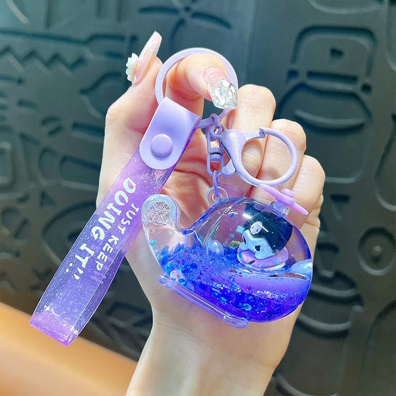 Cartoon Sanrioed Bubble Boba Milk Tea Keychain Cute Liquid Keychain Ladies Backpack Pendant Into Oil Milk Tea Cup Key ring