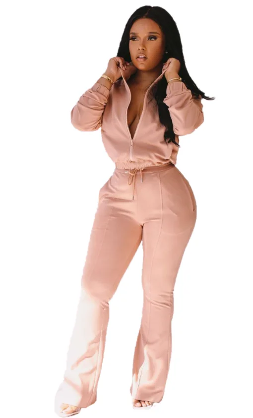 Factory Wholesale custom logo african clothing flared pants women Casual jogger sweatsui 2 piece pants set