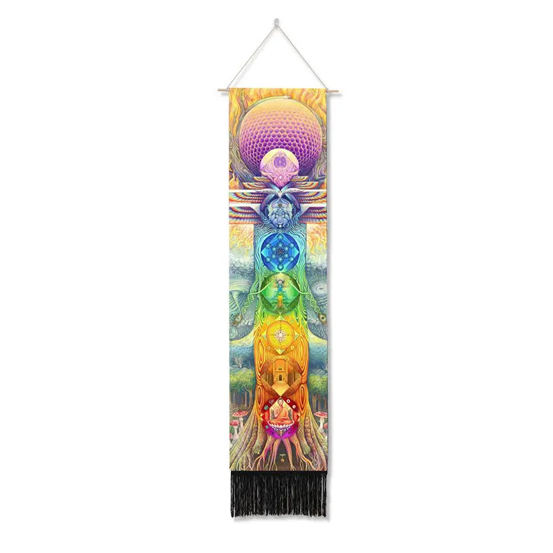 Custom Tarot Sun Moon Phase Tapestry Macrame Cotton Linen Tassel Home Decor Seven Chakra Wall Hanging Bedroom Art Painting Decor
