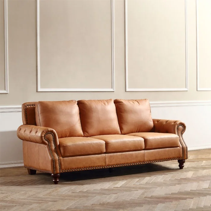 Hotel Lobby wooden handrail sectional furniture leather sofa set luxury villa  furniture for living room