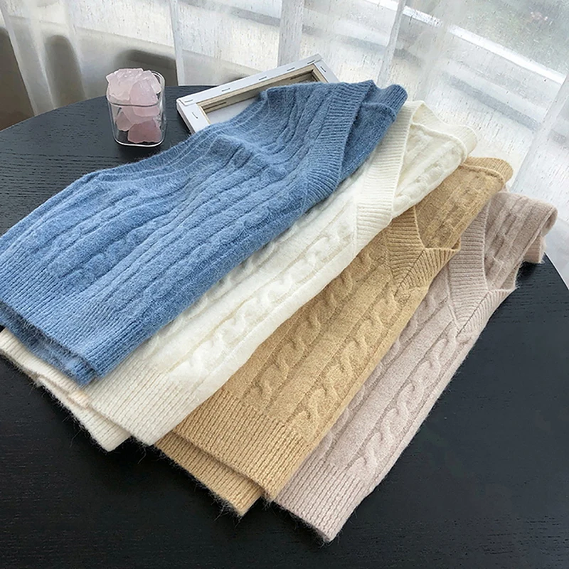 
Women Solid Color Vest Sweater Casual V Neck Sleeveless Autumn Winter Knitted Pullover Korean Style Pullover Loose Tops 