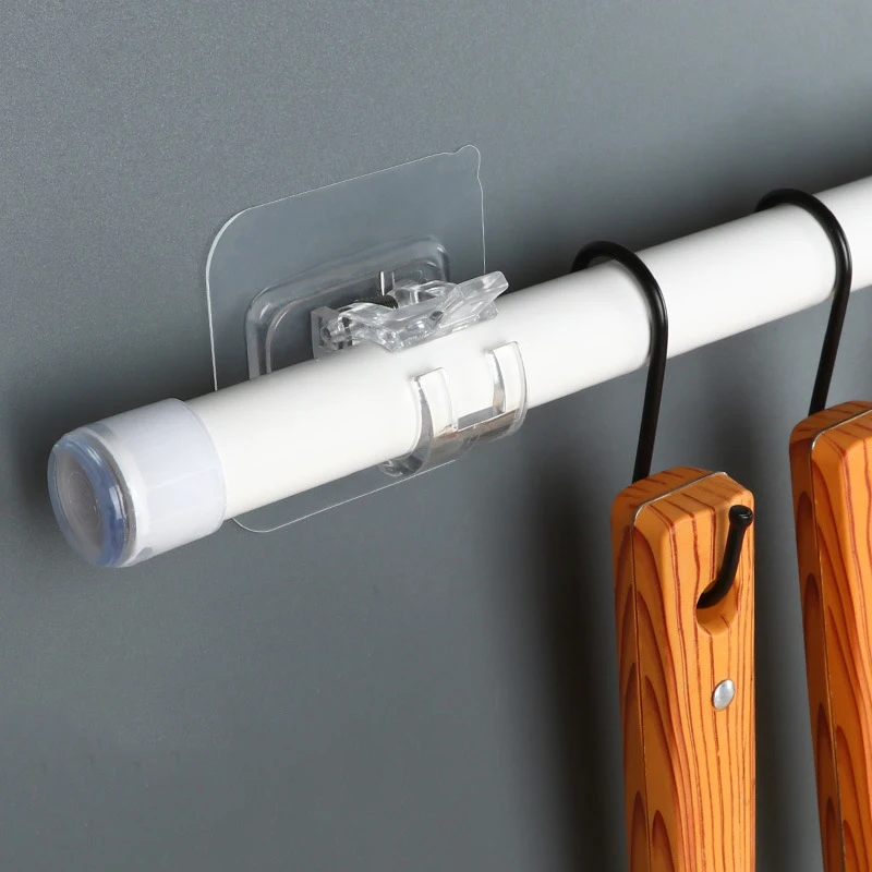 Curtain Rod Support Hook Telescopic Rod Hook with Perforation-Free Retainer for Home Bathroom Kitchen Closets & Organizers