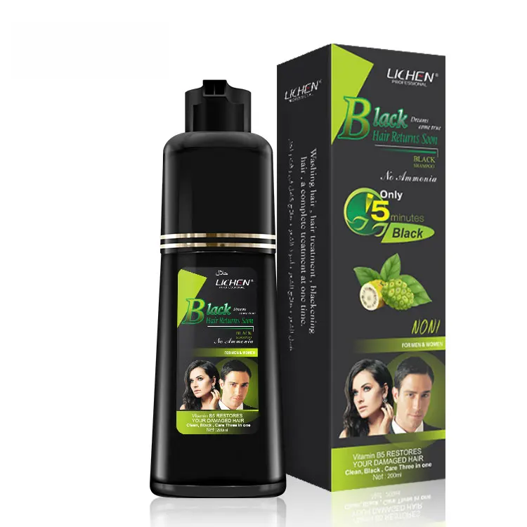 Lichen Wholesale easy operation Magic 5 mins no side effect 100% grey coverage black hair shampoo for men and women