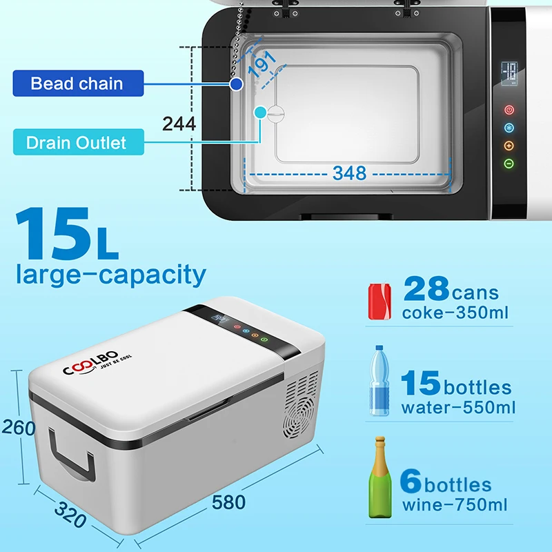 High Quality ABS BCD15 Liters Portable  Car Mini Fridge DC 12/24V Compressor Car Fridge For Camping