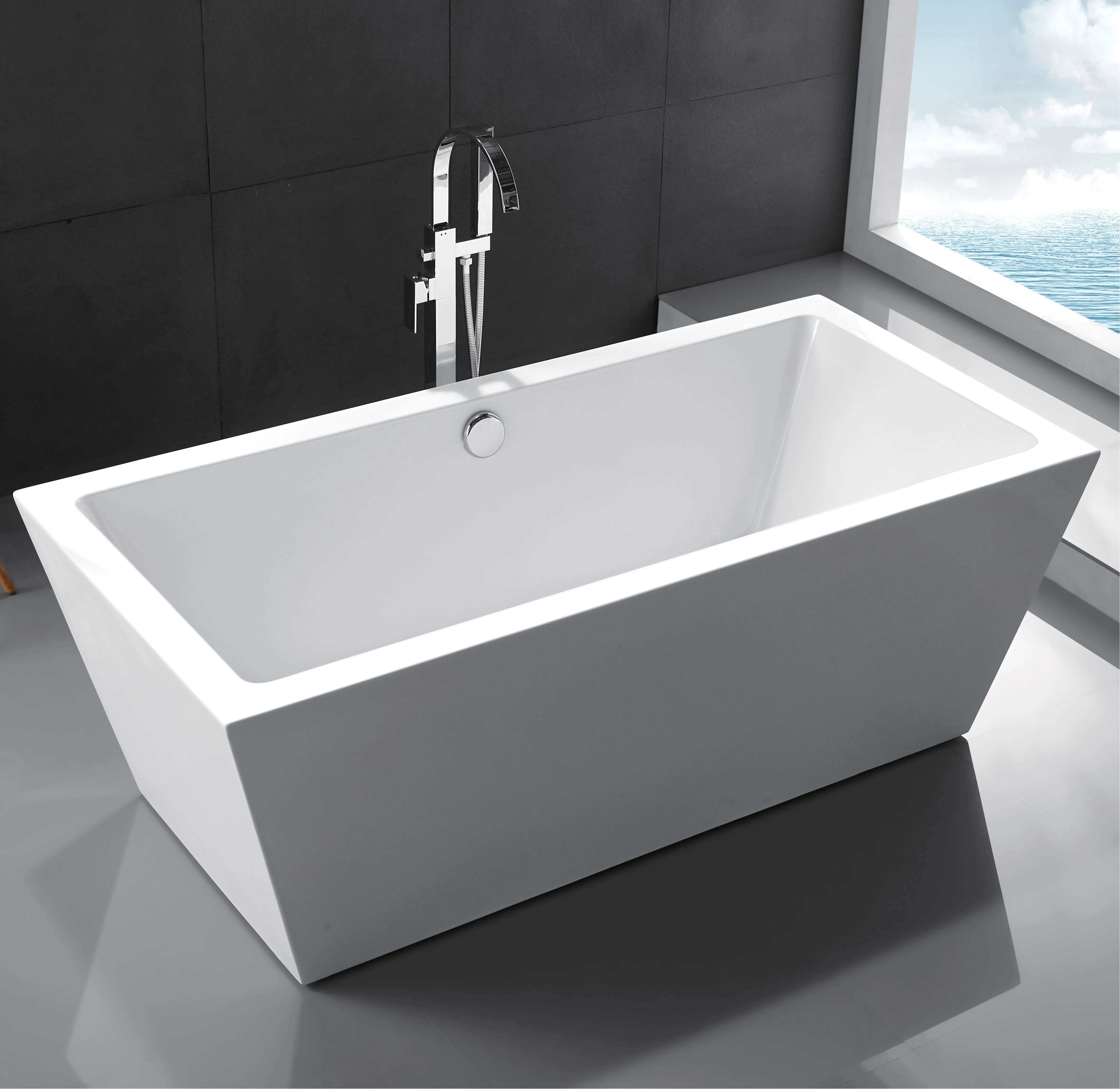 Classic Style CUPC Deep Soaking Bathtub Glossy White Adult Acrylic Freestanding Bath Tub DC Graphic Design Modern Hotel Drainer
