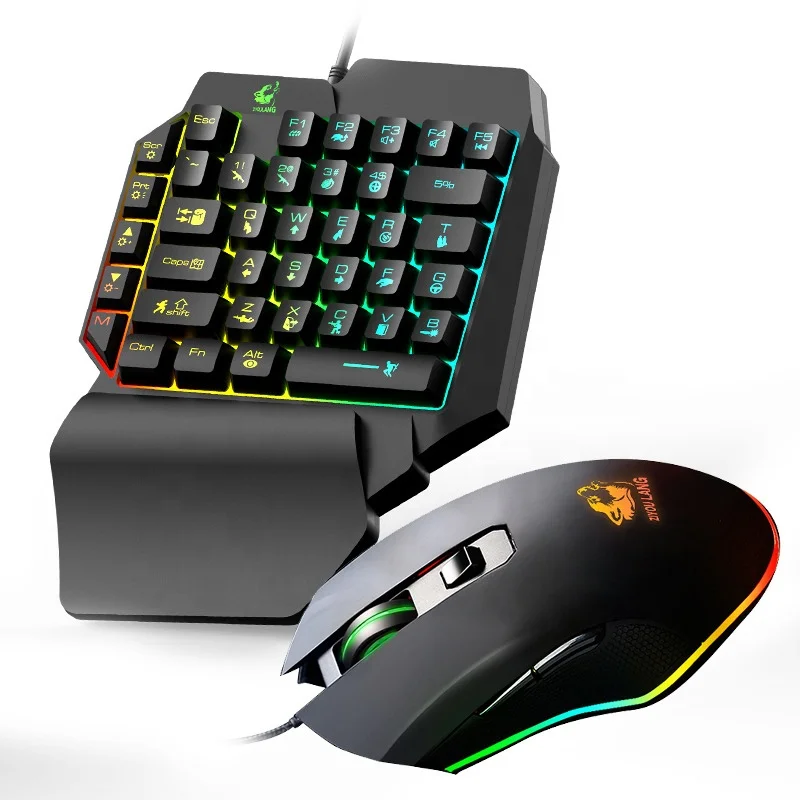 Бесплатная Волчья T1 Проводная Подсветка пользовательских Keycaps одна рука игровая клавиатура и мышь комбо с подставкой на запястье