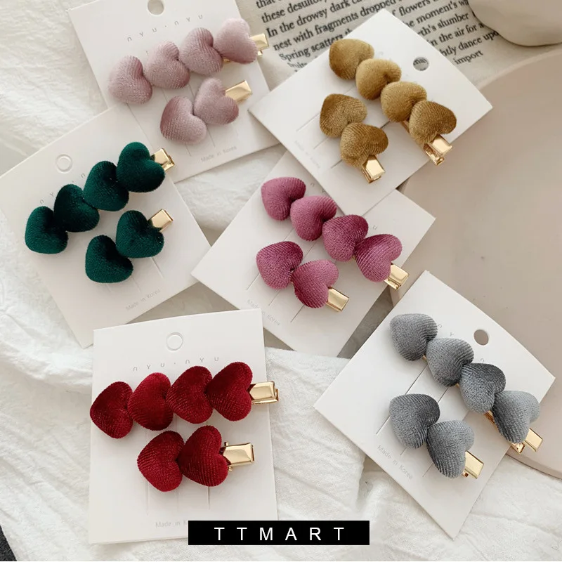 Wholesale Korean Velvet Heart Accessories Duck Hair Clips Cute Side Clips Duck Hairpins For Girls