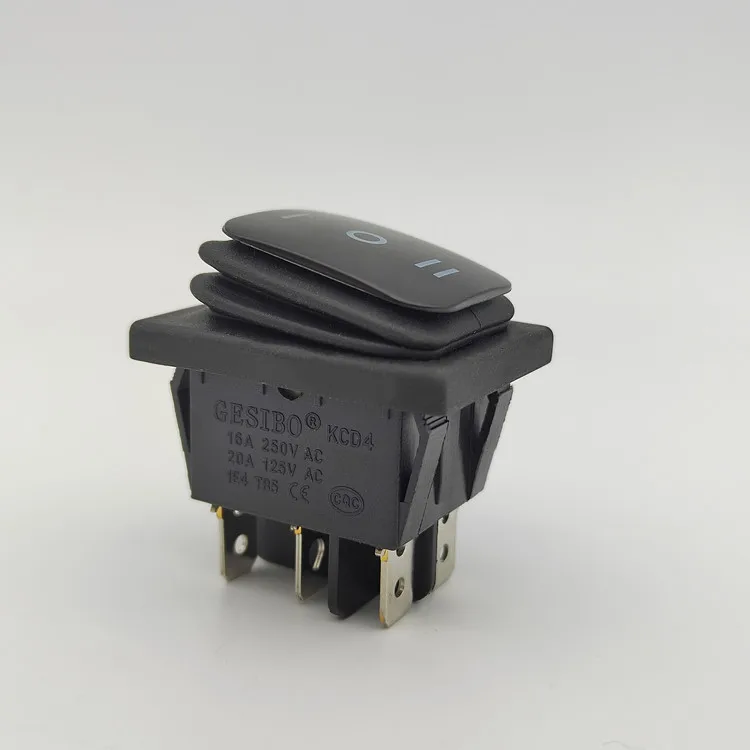 KCD4 16A 250VAC 20A 125VAC Waterproof ON-OFF-ON SPST 6 Pin Rocker Switch