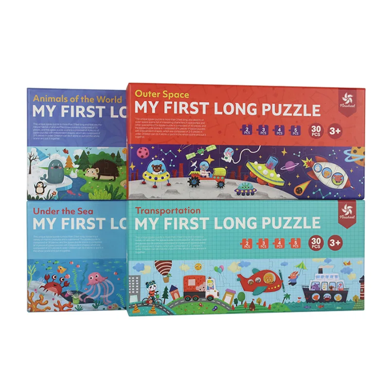 Kids 4 in 1 Paper Puzzle Toddler Educational Toys Block Advanced Transportation Animal World Scene Long Puzzle Game
