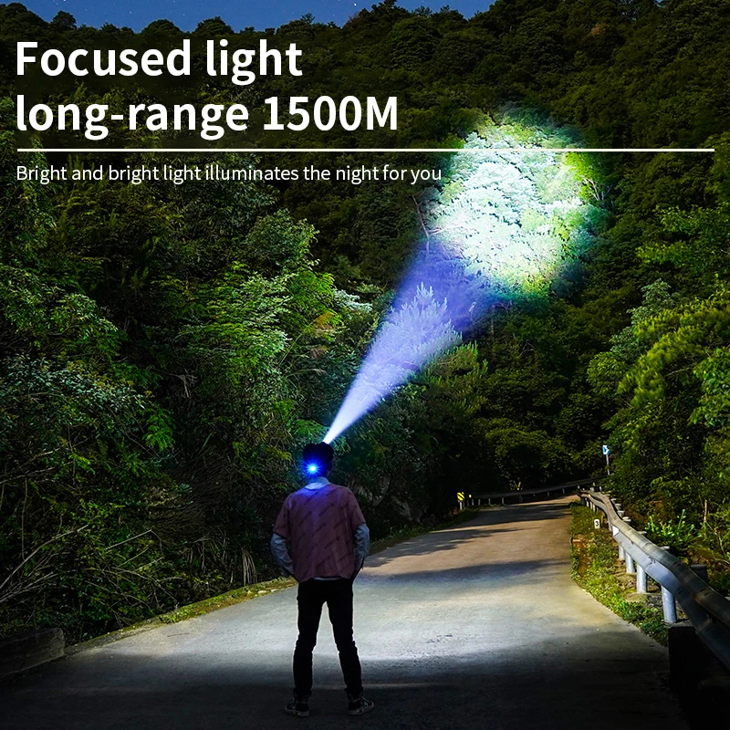 High power 1000 lumens head torch power bank 18650 battery rechargeable led headlamp