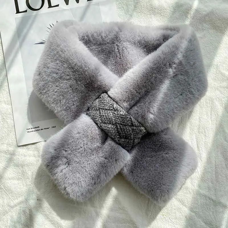 Новый Модный осенне-зимний детский милый шарф однотонный воротник из искусственного кроличьего меха теплый Рождественский