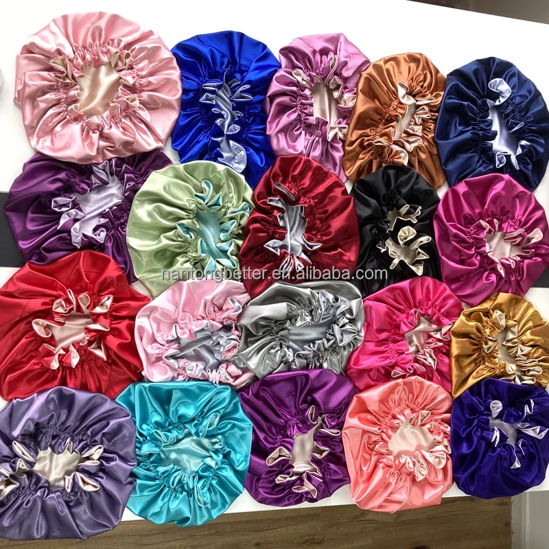 Wholesale Multi-Color Reversible Double Layer Adjustable Women Sleeping Cap Plain Silk Hair Satin Bonnets