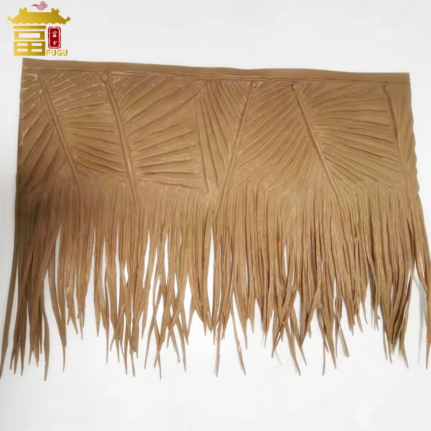 PE Resin Plastic Palm Leave Artificial Fireproof Thatch Roof Sheet 1000*600mm