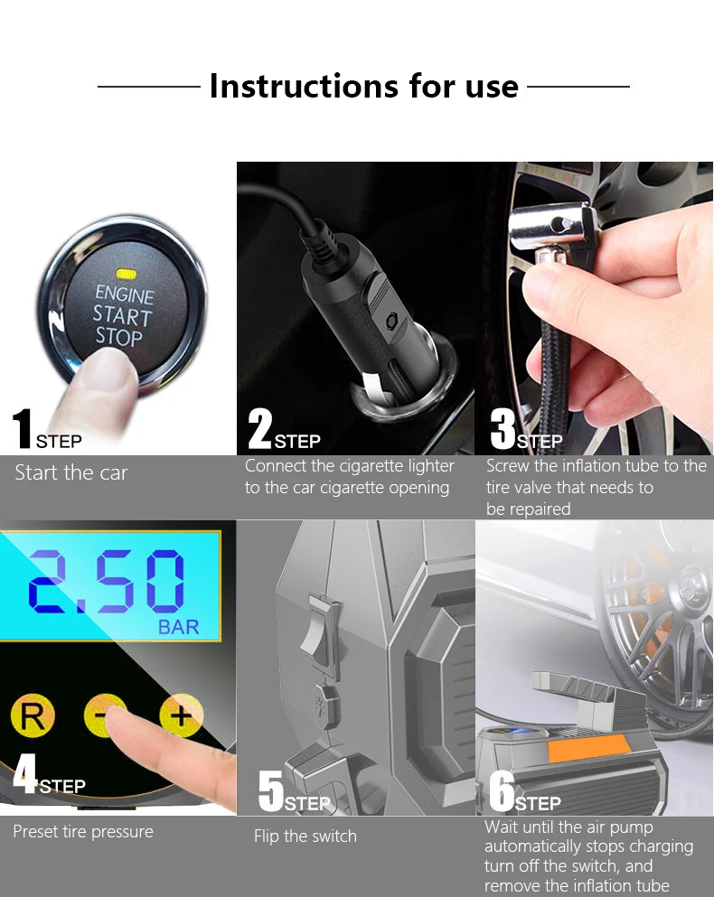 Air Compressor Tire Inflator 12V DC Car Tire Pump with Digital Pressure Gauge 150PSI with Car Power Adaptor