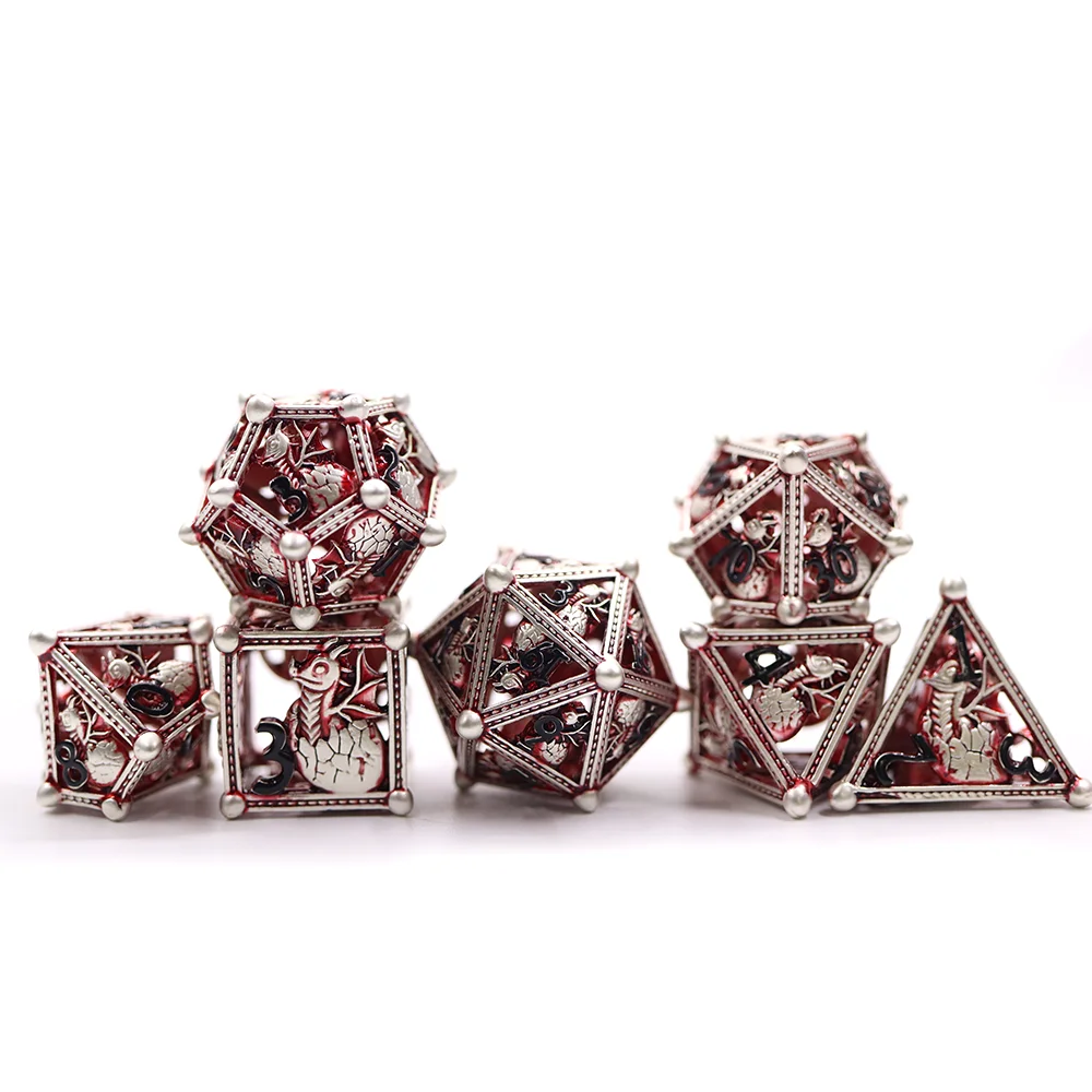 D&D board game polyhedral custom rpg metal hollow dragon in egg dice