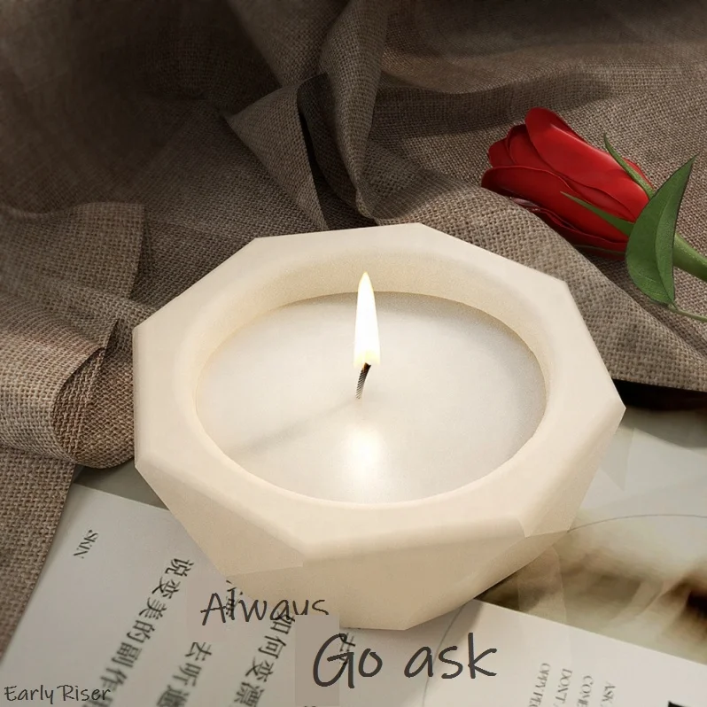 Early Riser DIY Resin Cement Gypsum Storage Jar with Octagonal Triangular Faceted Diamond Candle Cup Silicone Mold