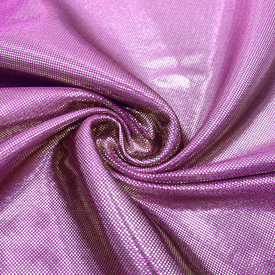 Wholesale colorful shiny stage wear gloosy cloth spandex stretch polyester plain dyed printing foil knitting satin fabric