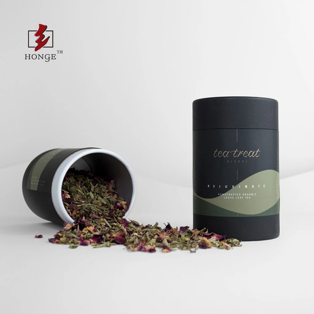 Honge Custom Printing Biodegradable Cylinder Tube Food Paper Cardboard Premium Tea Canister Bags Tube Box Packaging for Loose Te