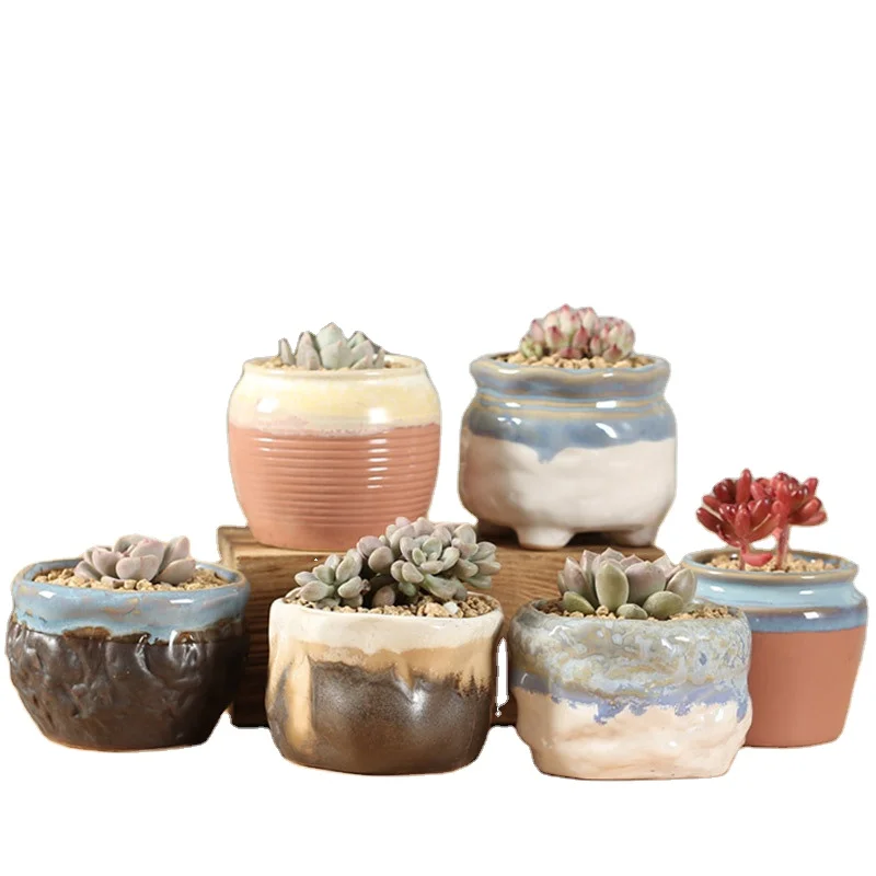 Wholesale simple retro white small cheap ceramic succulent flower pot set modern