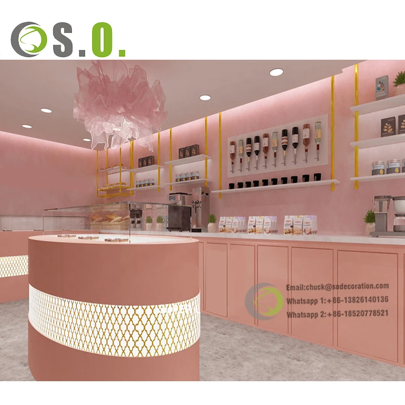 Custom Wooden Sweets Cafe Shop Furniture Glass Bakery Shop Display Showcase Design Coffee Shop Bar Counter For Sale