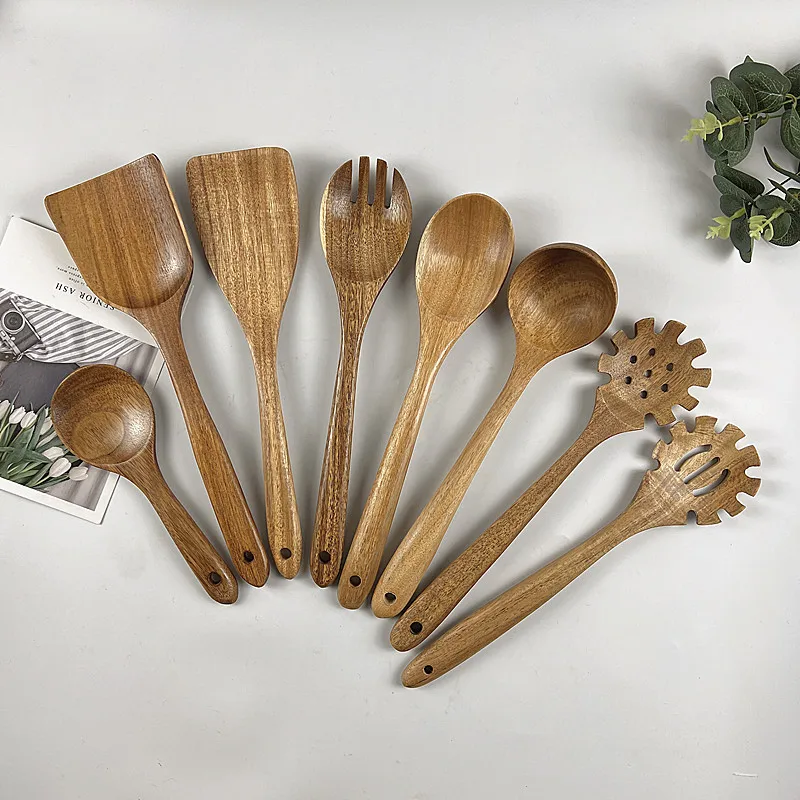 Kitchen Utensils Set  Wooden Cooking Utensil Set Non-stick Pan Kitchen Tool Wooden Cooking Spoons and Spatulas Wooden Spoons