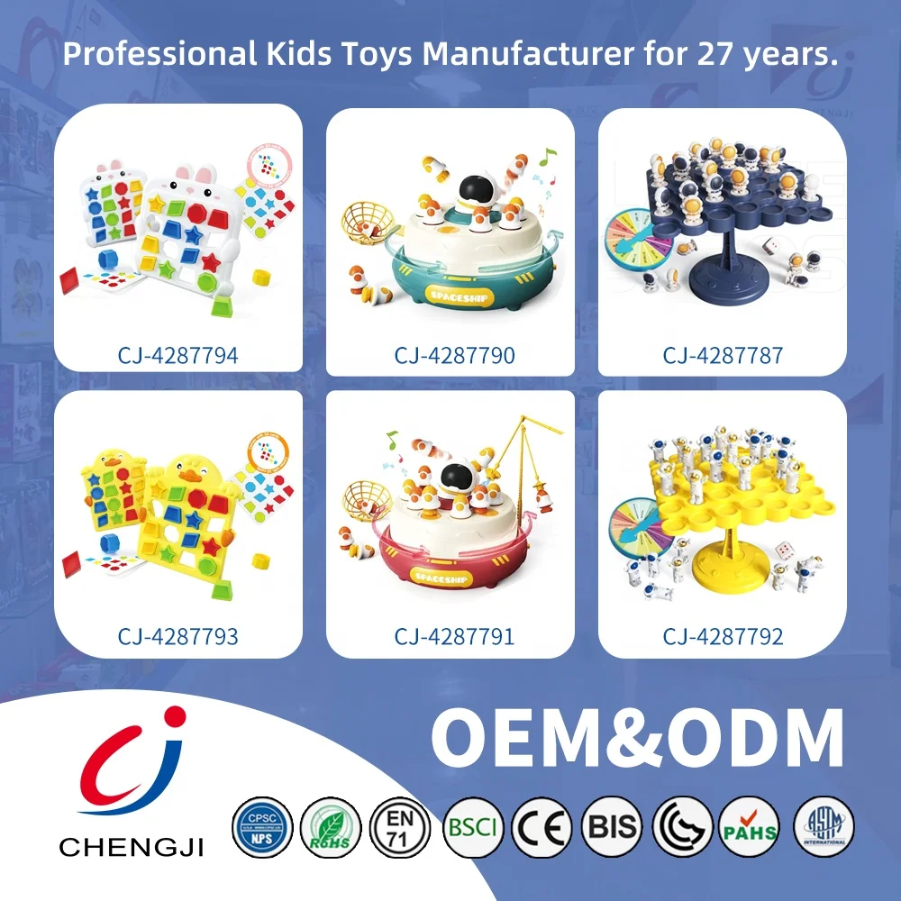 Chengji funny toy fishing games plastic kids educational 2 in 1 rocket launcher electric fishing board toy with music