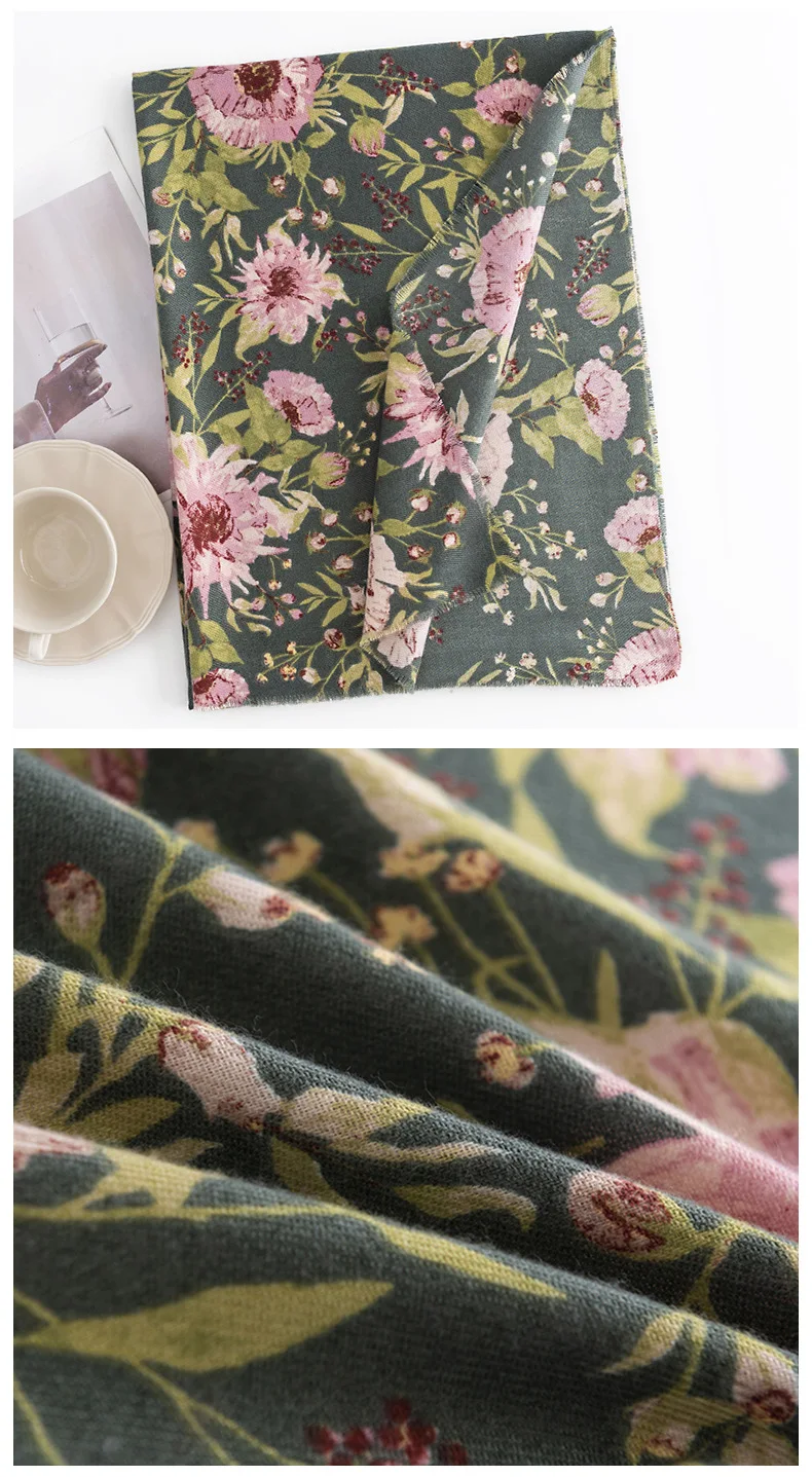 Custom Flora Design Cashmere Winter Scarf Warm Soft Pashmina Neck Scarves 100% Merino wool Shawl Blanket Ladies