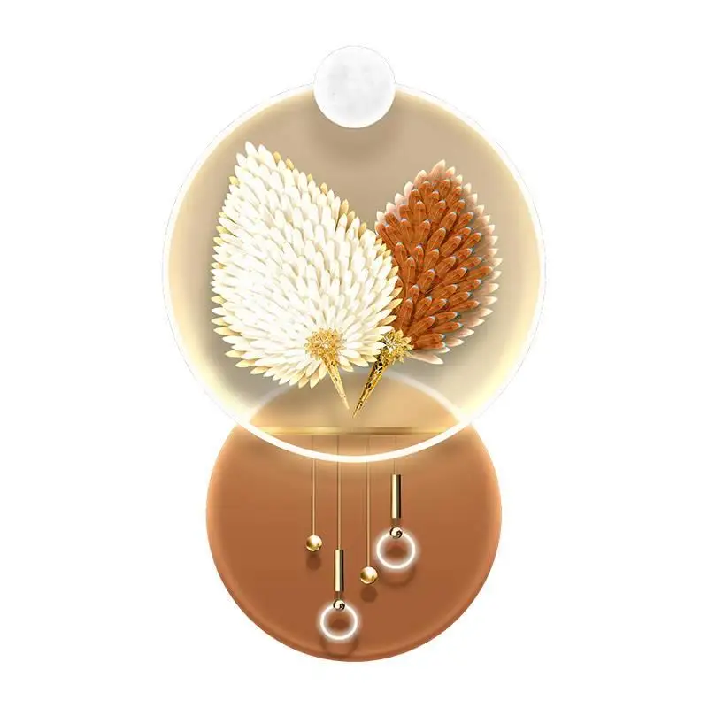 3D Feathered living room decorative metal art with lights wall decorative painting LED decorative hanging painting